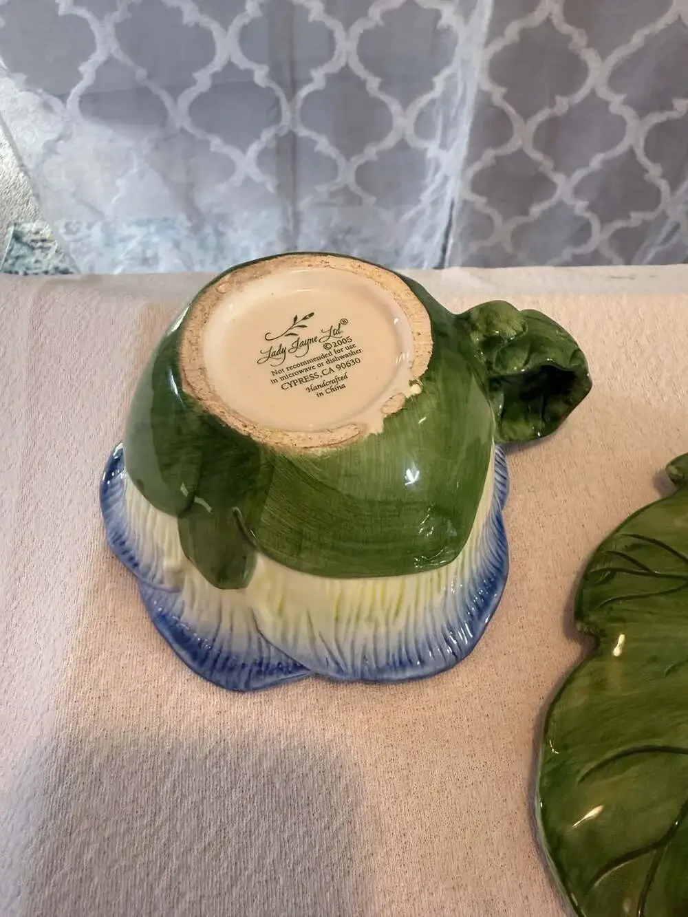 Lady Jayne 2005 Ceramic Blue Flower Teacup and Leaf Saucer Set